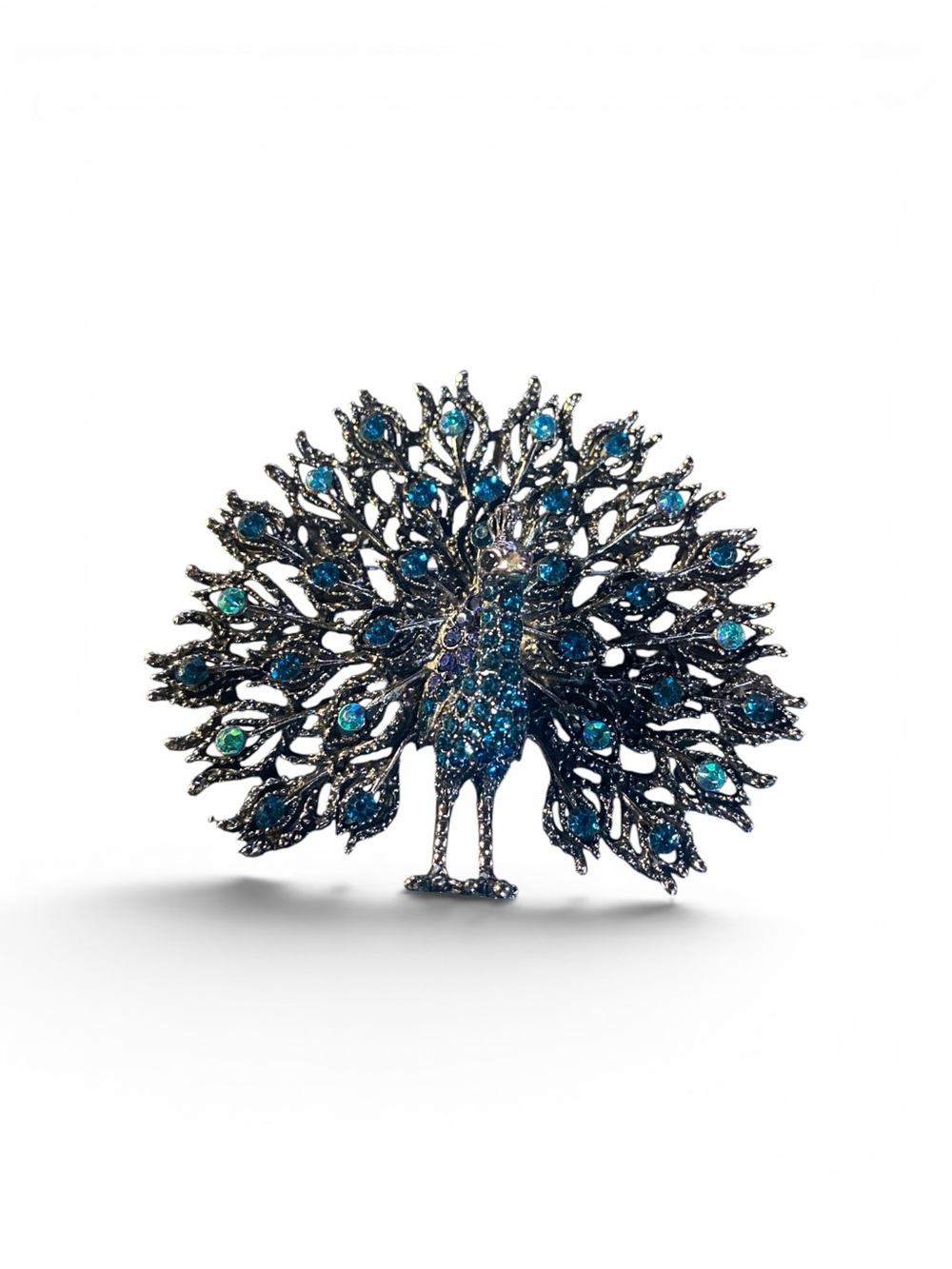 Peacock Brooch with Blue Crystal Plumage